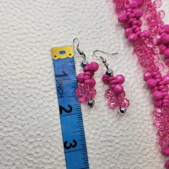 PINK and Glassy Pink Faceted Bead Cluster Necklace and Earrings Set - Picture 9 of 9